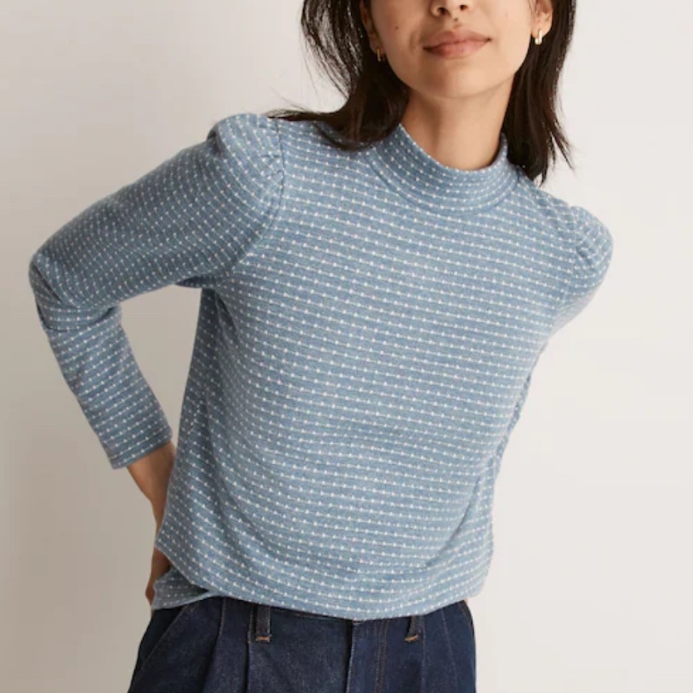 Madewell Jacquard Puff-Sleeve Mockneck Top XL